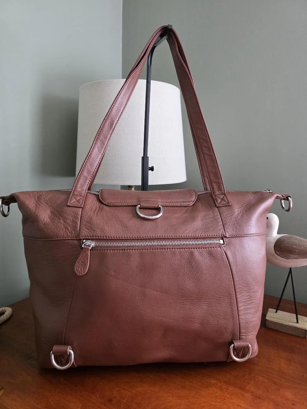 Lily Jade Madeline Convertible Leather Diaper Bag Brown Backpack Tote